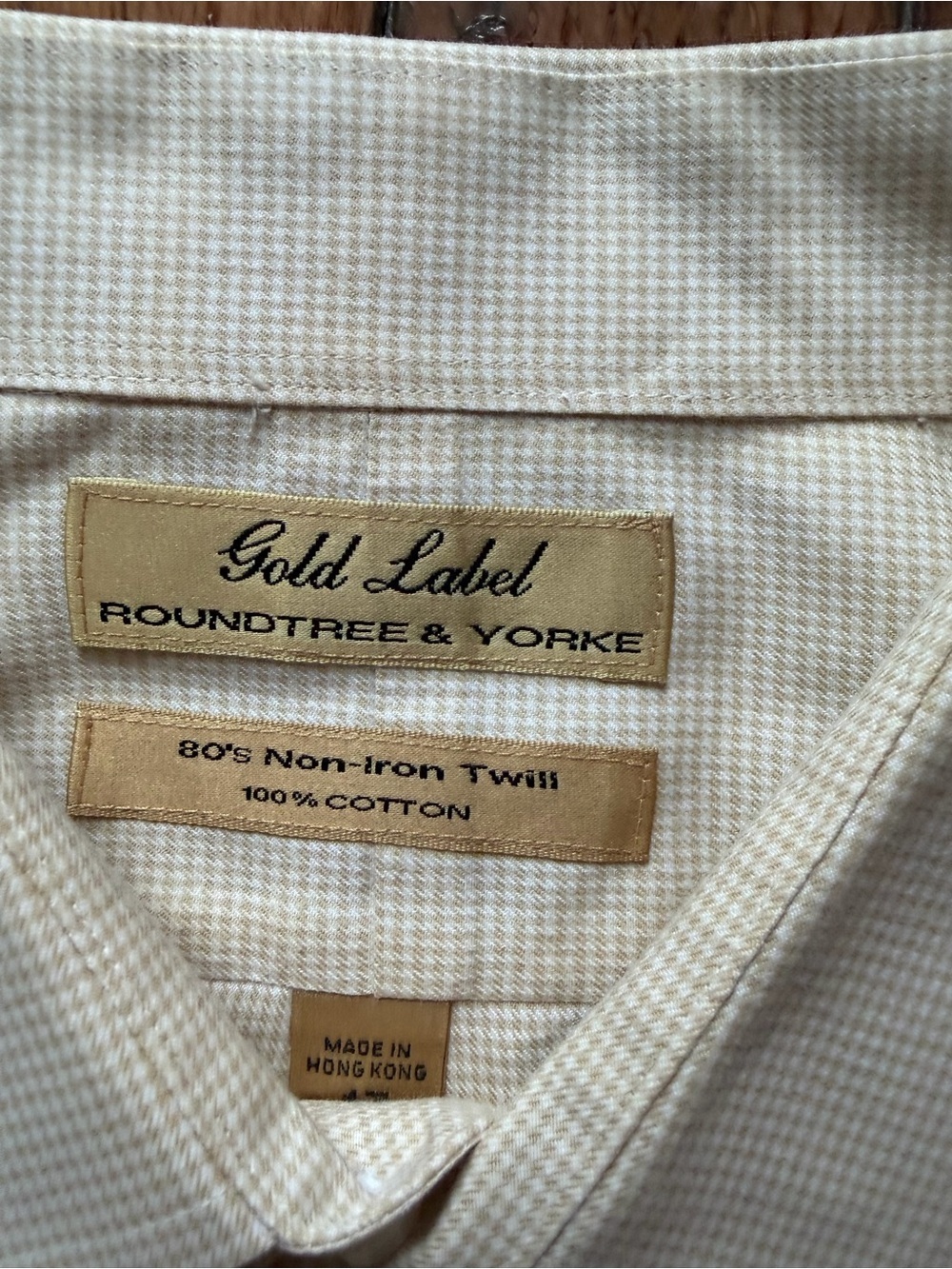 Roundtree & Yorke Gold Label Beige Tan Micro-Check Dress Shirt